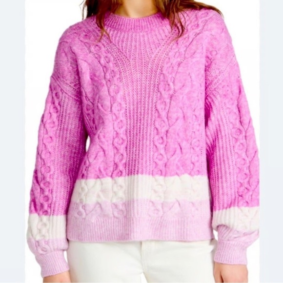 Splendid Sweaters - SPLENDID SAMANTHA PINK WHITE CABLE KNIT PULLOVER SWEATER WOMENS XS
